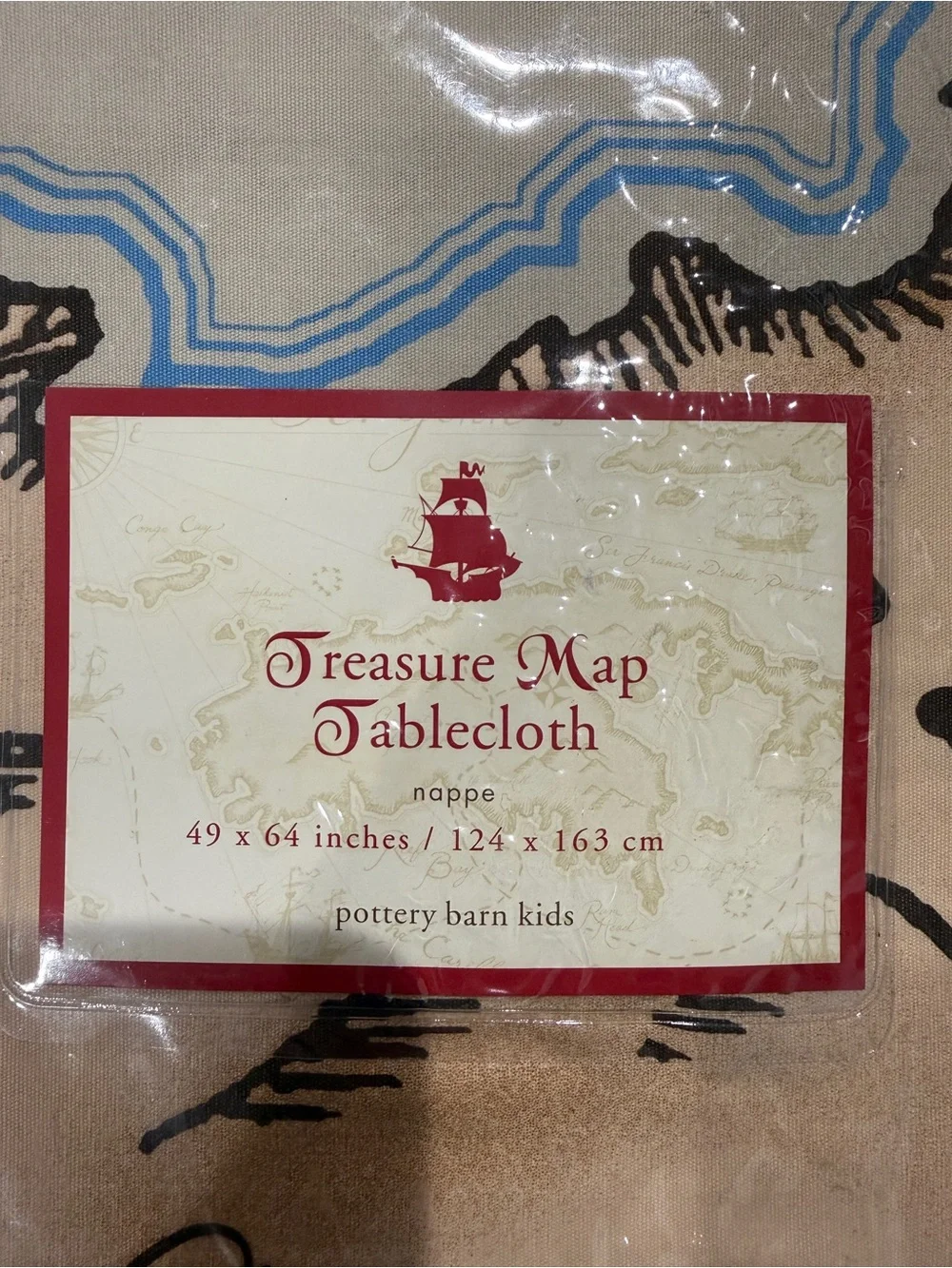 NEW Pottery Barn Kids Treasure Map Tablecloth 49x64 Pirates Birthday Party Theme